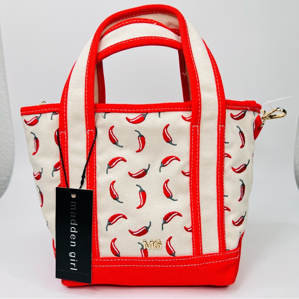 Viral Madden Girl Chili Pepper Canvas Mini Tote Crossbody Bag Charms & Keychain - Picture 10 of 13